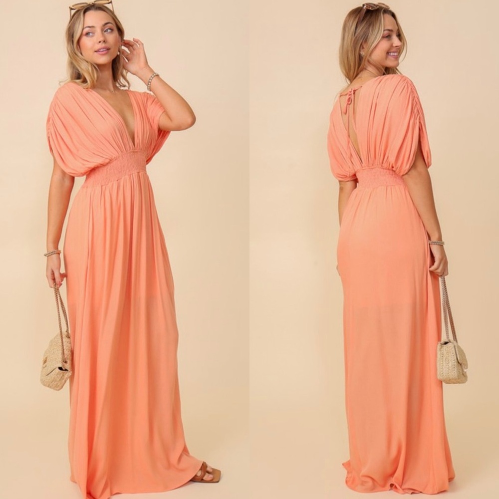 Elegant Peach Maxi Dress - Picture 3 of 10